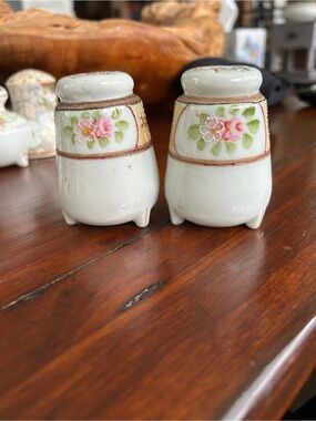 Antique Floral Ceramic Nippon Salt and Pepper Shakers -